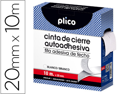 Rollo de cinta velcro adhesiva Plico color blanco 20mm.x10m.